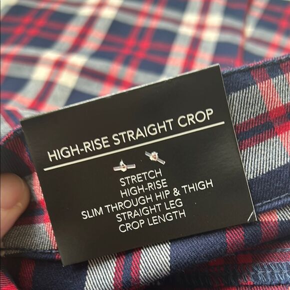 NEW Oat New York High Rise Red and Blue Plaid straight Cropped Pants - Picture 10 of 10